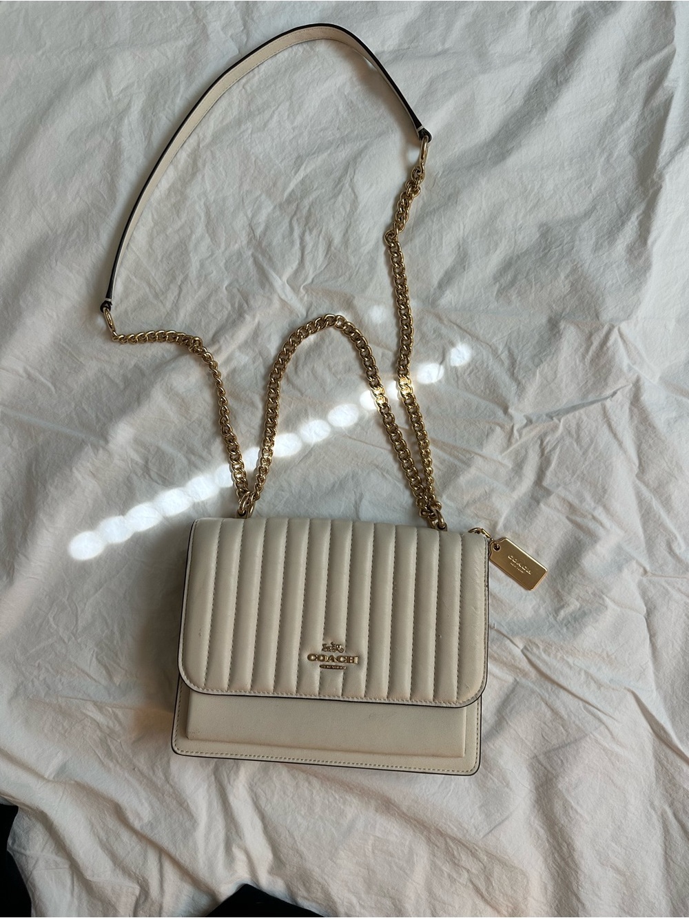 Coach Quilted Cream Leather Crossbody with Gold Chain
